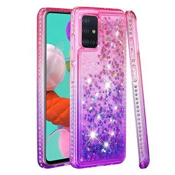 Diamond Frame Liquid Glitter Quicksand Sequins Phone Case for Samsung Galaxy A51 4G - Pink Purple