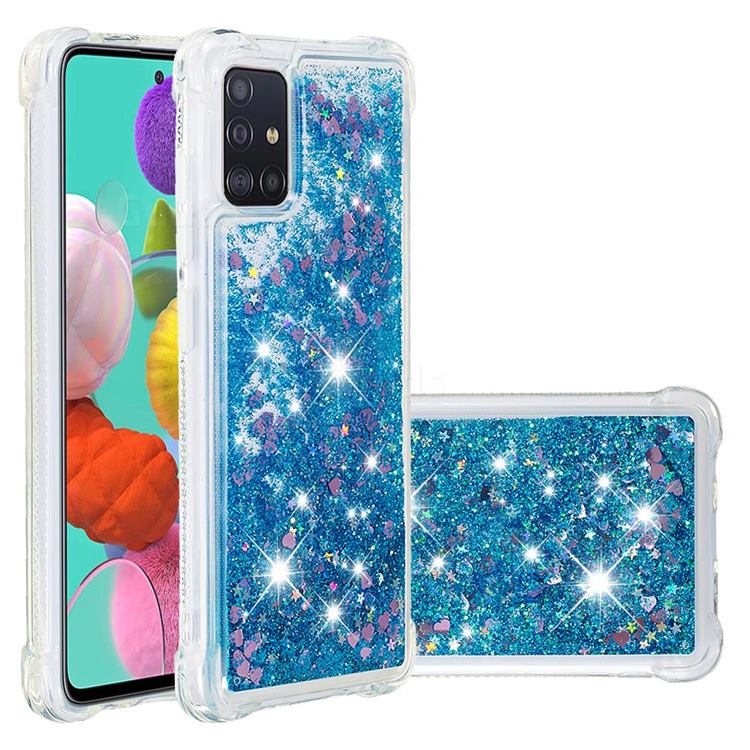 Dynamic Liquid Glitter Sand Quicksand TPU Case for Samsung Galaxy A51 4G - Blue Love Heart