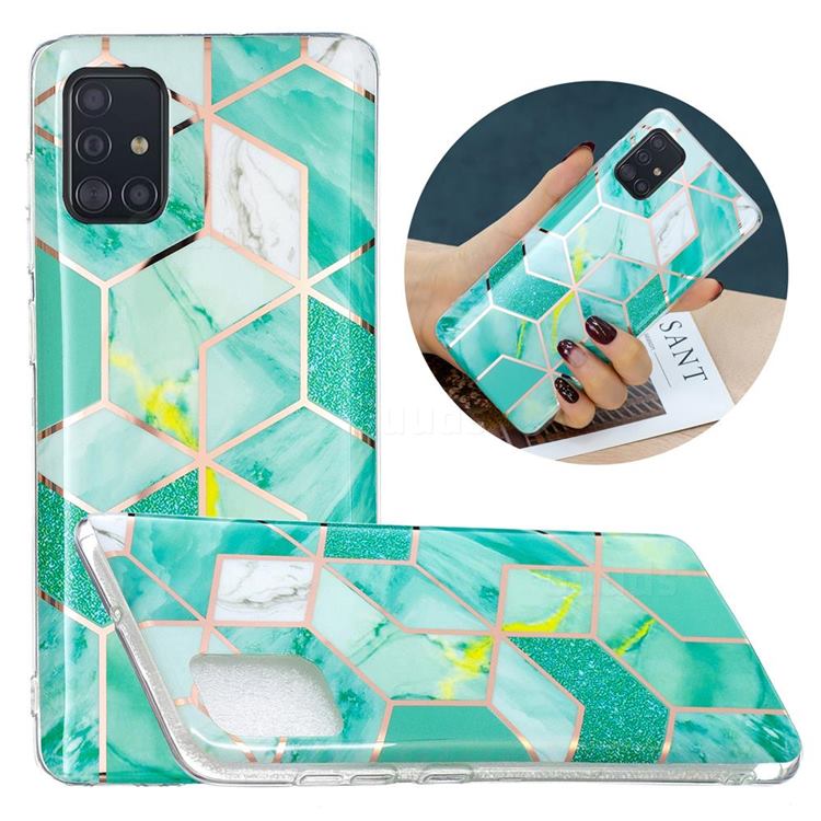 Green Glitter Painted Marble Electroplating Protective Case for Samsung Galaxy A51 4G