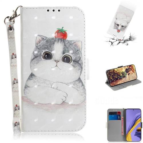 Cute Tomato Cat 3D Painted Leather Wallet Phone Case for Samsung Galaxy A51 4G
