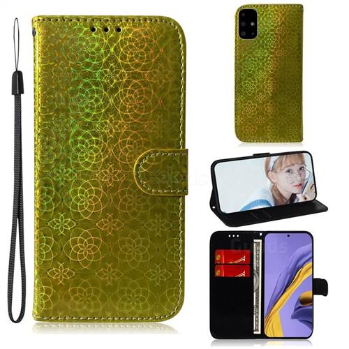 Laser Circle Shining Leather Wallet Phone Case for Samsung Galaxy A51 4G - Golden