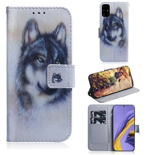 Snow Wolf PU Leather Wallet Case for Samsung Galaxy A51 4G