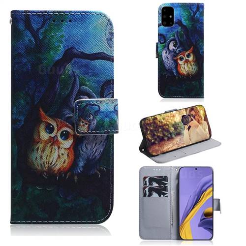 Oil Painting Owl PU Leather Wallet Case for Samsung Galaxy A51 4G