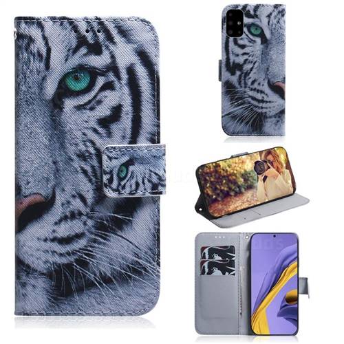White Tiger PU Leather Wallet Case for Samsung Galaxy A51 4G
