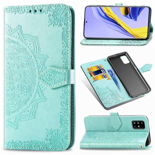 Embossing Imprint Mandala Flower Leather Wallet Case for Samsung Galaxy A51 4G - Green