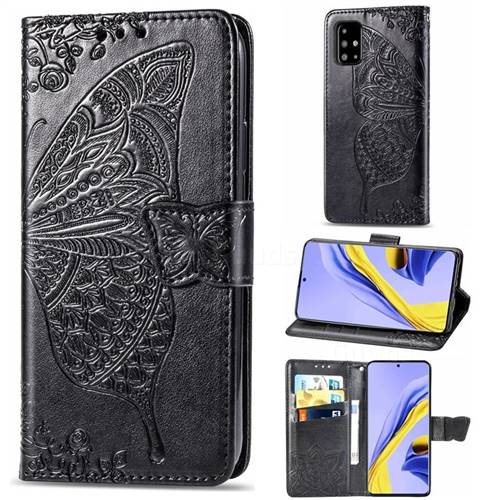 Embossing Mandala Flower Butterfly Leather Wallet Case for Samsung Galaxy A51 4G - Black