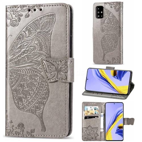 Embossing Mandala Flower Butterfly Leather Wallet Case for Samsung Galaxy A51 4G - Gray