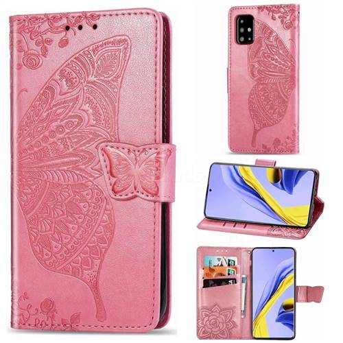 Embossing Mandala Flower Butterfly Leather Wallet Case for Samsung Galaxy A51 4G - Pink