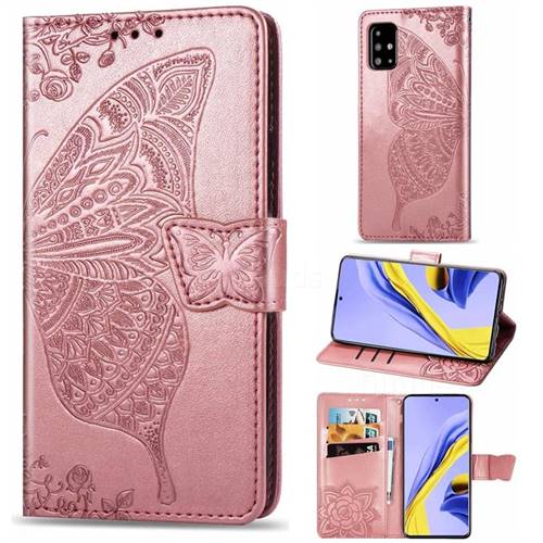 Embossing Mandala Flower Butterfly Leather Wallet Case for Samsung Galaxy A51 4G - Rose Gold
