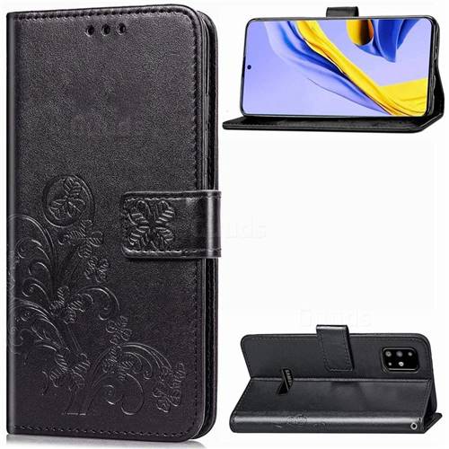 Embossing Imprint Four-Leaf Clover Leather Wallet Case for Samsung Galaxy A51 4G - Black