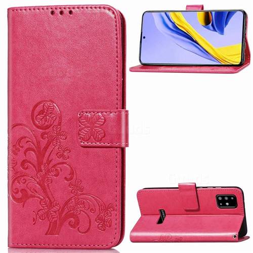 Embossing Imprint Four-Leaf Clover Leather Wallet Case for Samsung Galaxy A51 4G - Rose