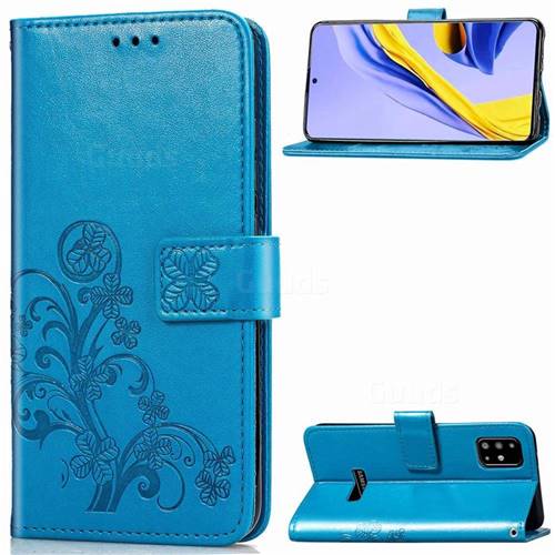 Embossing Imprint Four-Leaf Clover Leather Wallet Case for Samsung Galaxy A51 4G - Blue
