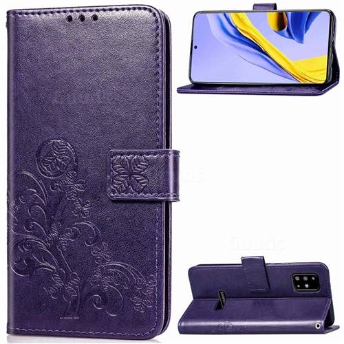 Embossing Imprint Four-Leaf Clover Leather Wallet Case for Samsung Galaxy A51 4G - Purple