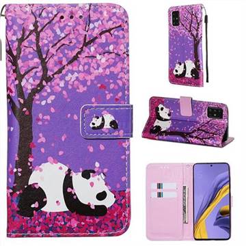 Cherry Blossom Panda Matte Leather Wallet Phone Case for Samsung Galaxy A51 4G
