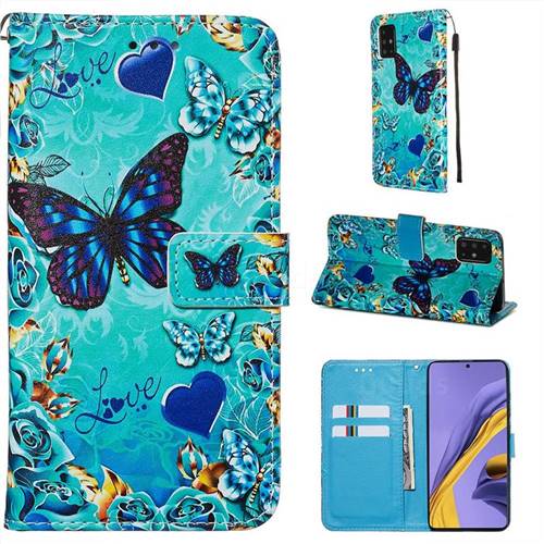 Love Butterfly Matte Leather Wallet Phone Case for Samsung Galaxy A51 4G