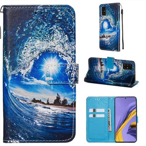 Waves and Sun Matte Leather Wallet Phone Case for Samsung Galaxy A51 4G