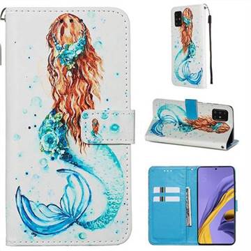 Mermaid Matte Leather Wallet Phone Case for Samsung Galaxy A51 4G