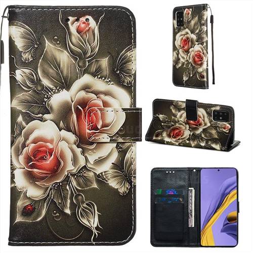 Black Rose Matte Leather Wallet Phone Case for Samsung Galaxy A51 4G