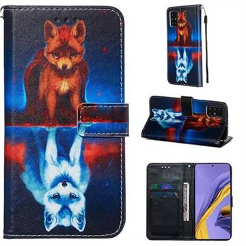 Water Fox Matte Leather Wallet Phone Case for Samsung Galaxy A51 4G