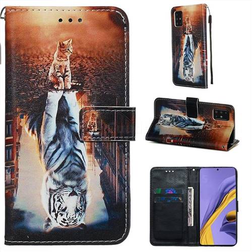 Cat and Tiger Matte Leather Wallet Phone Case for Samsung Galaxy A51 4G