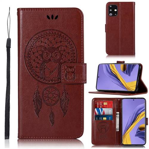 Intricate Embossing Owl Campanula Leather Wallet Case for Samsung Galaxy A51 4G - Brown