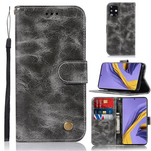 Luxury Retro Leather Wallet Case for Samsung Galaxy A51 4G - Gray