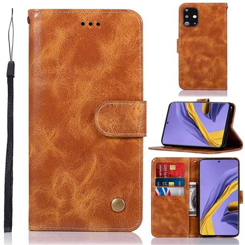 Luxury Retro Leather Wallet Case for Samsung Galaxy A51 4G - Golden