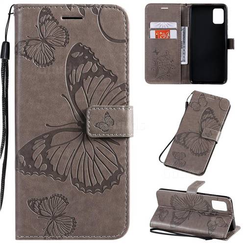 Embossing 3D Butterfly Leather Wallet Case for Samsung Galaxy A51 4G - Gray