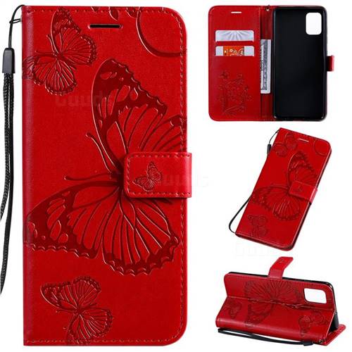 Embossing 3D Butterfly Leather Wallet Case for Samsung Galaxy A51 4G - Red