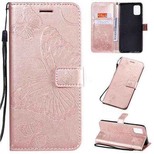 Embossing 3D Butterfly Leather Wallet Case for Samsung Galaxy A51 4G - Rose Gold