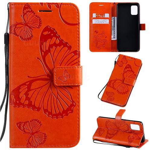 Embossing 3D Butterfly Leather Wallet Case for Samsung Galaxy A51 4G - Orange