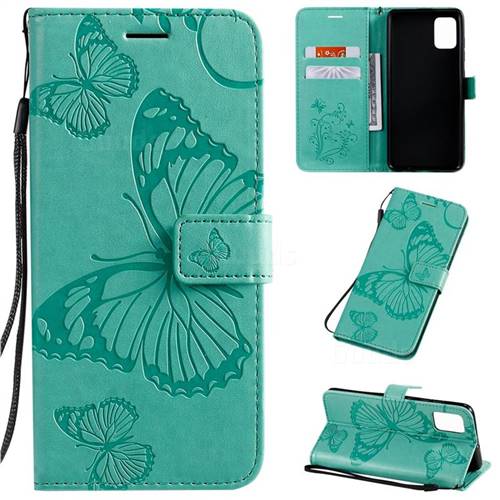 Embossing 3D Butterfly Leather Wallet Case for Samsung Galaxy A51 4G - Green