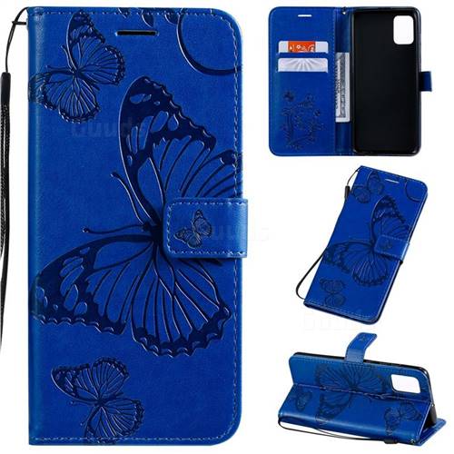 Embossing 3D Butterfly Leather Wallet Case for Samsung Galaxy A51 4G - Blue
