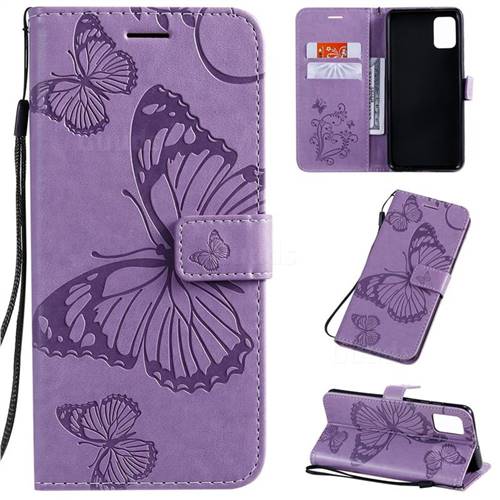 Embossing 3D Butterfly Leather Wallet Case for Samsung Galaxy A51 4G - Purple
