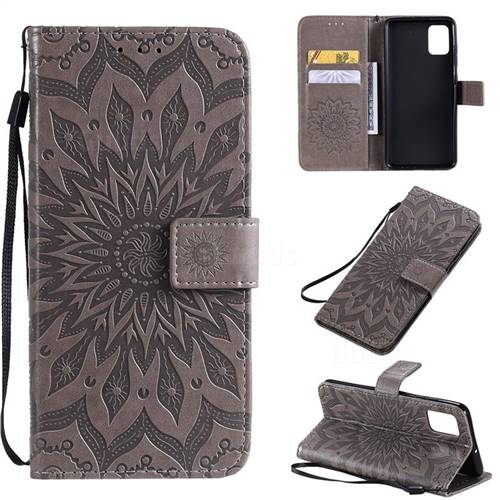 Embossing Sunflower Leather Wallet Case for Samsung Galaxy A51 4G - Gray