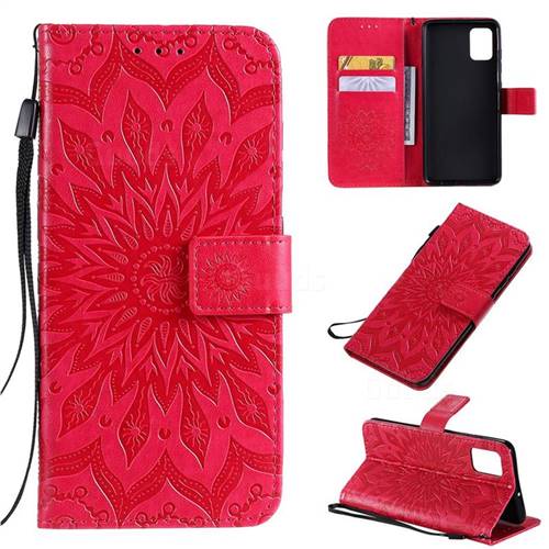 Embossing Sunflower Leather Wallet Case for Samsung Galaxy A51 4G - Red