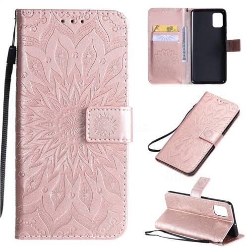 Embossing Sunflower Leather Wallet Case for Samsung Galaxy A51 4G - Rose Gold