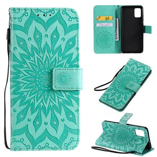 Embossing Sunflower Leather Wallet Case for Samsung Galaxy A51 4G - Green