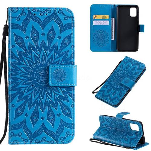 Embossing Sunflower Leather Wallet Case for Samsung Galaxy A51 4G - Blue