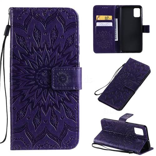 Embossing Sunflower Leather Wallet Case for Samsung Galaxy A51 4G - Purple