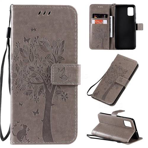 Embossing Butterfly Tree Leather Wallet Case for Samsung Galaxy A51 4G - Grey