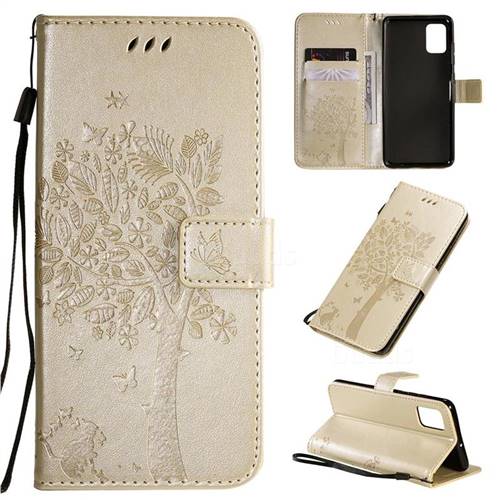 Embossing Butterfly Tree Leather Wallet Case for Samsung Galaxy A51 4G - Champagne
