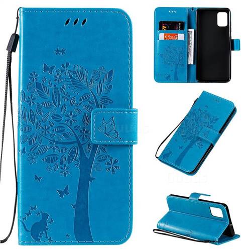 Embossing Butterfly Tree Leather Wallet Case for Samsung Galaxy A51 4G - Blue