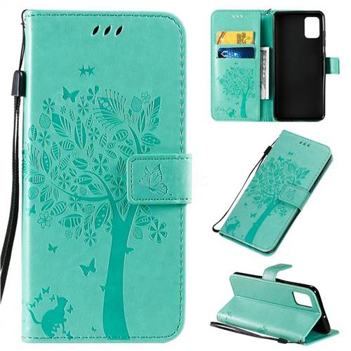 Embossing Butterfly Tree Leather Wallet Case for Samsung Galaxy A51 4G - Cyan