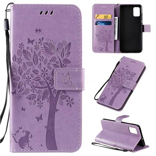 Embossing Butterfly Tree Leather Wallet Case for Samsung Galaxy A51 4G - Violet