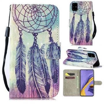 Feather Wind Chimes 3D Painted Leather Wallet Phone Case for Samsung Galaxy A51 4G