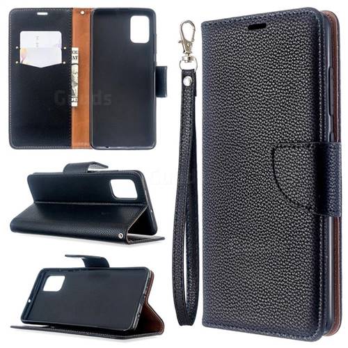 Classic Luxury Litchi Leather Phone Wallet Case for Samsung Galaxy A51 4G - Black