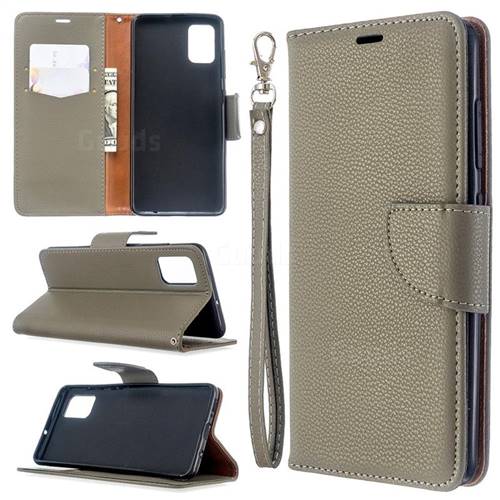 Classic Luxury Litchi Leather Phone Wallet Case for Samsung Galaxy A51 4G - Gray
