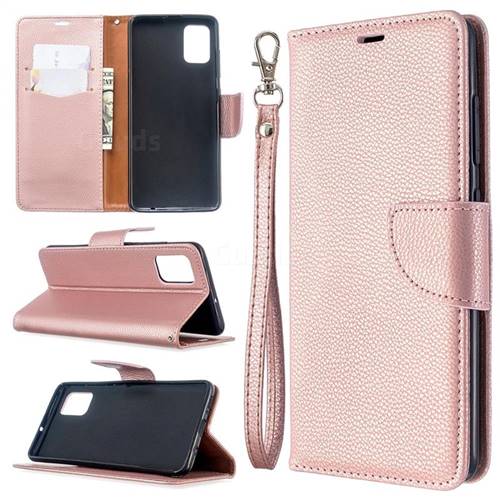 Classic Luxury Litchi Leather Phone Wallet Case for Samsung Galaxy A51 4G - Golden