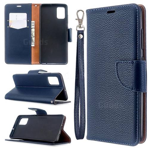 Classic Luxury Litchi Leather Phone Wallet Case for Samsung Galaxy A51 4G - Blue